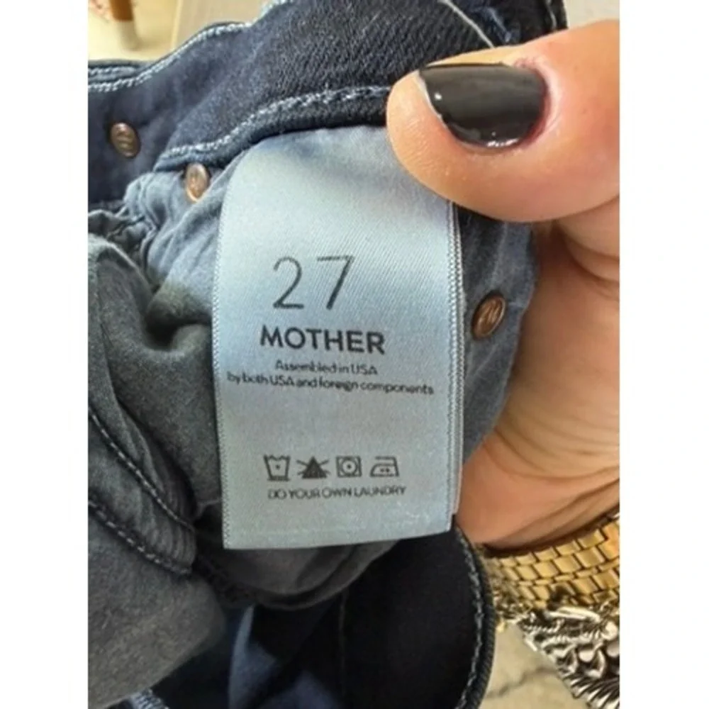 Mother Denim Skinny Jeans Womens 27 Dark Wash Excellent Raw Chewed Hem High Rise - Picture 7 of 8